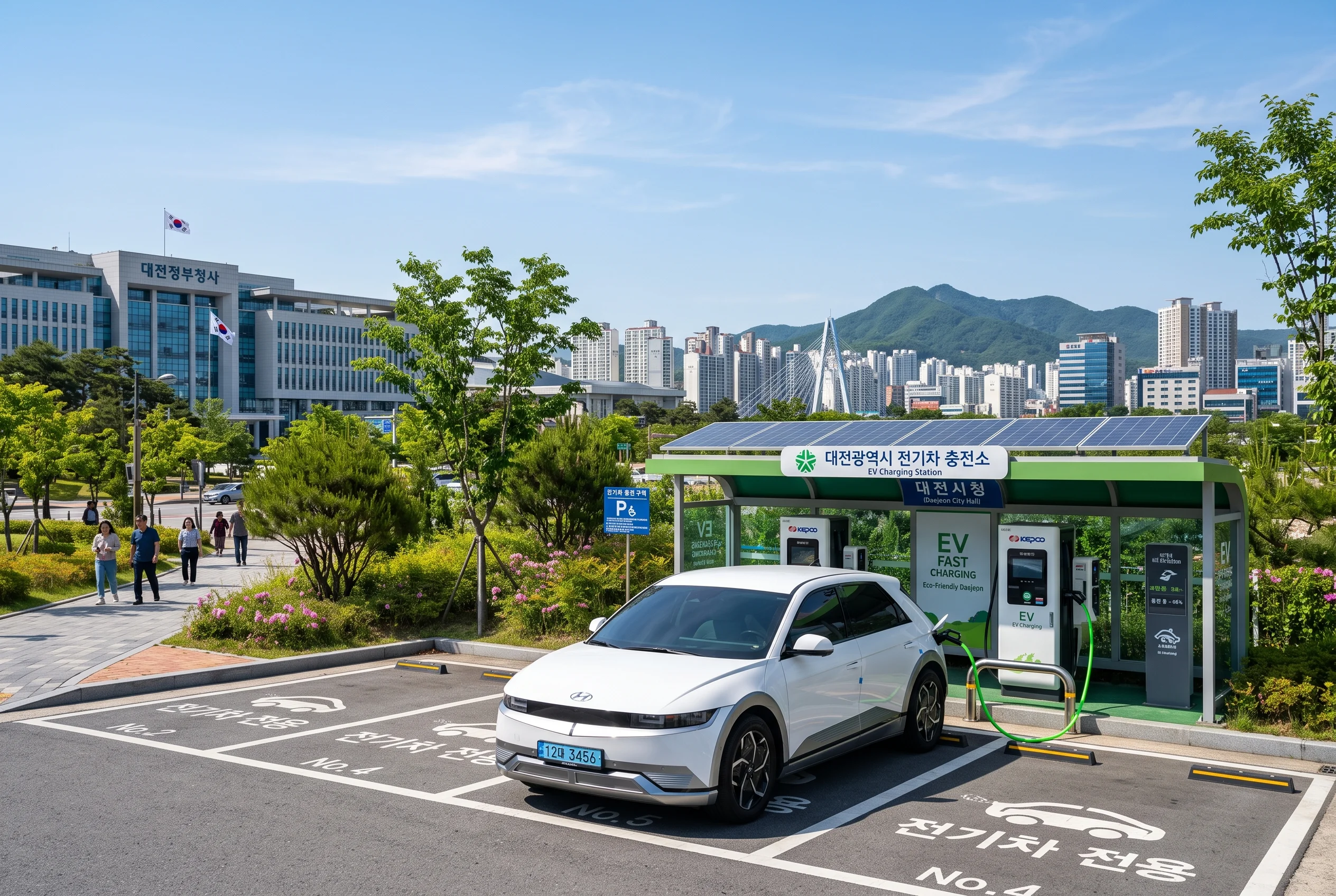 대전 전기차 충전소에서 충전 중인 전기자동차