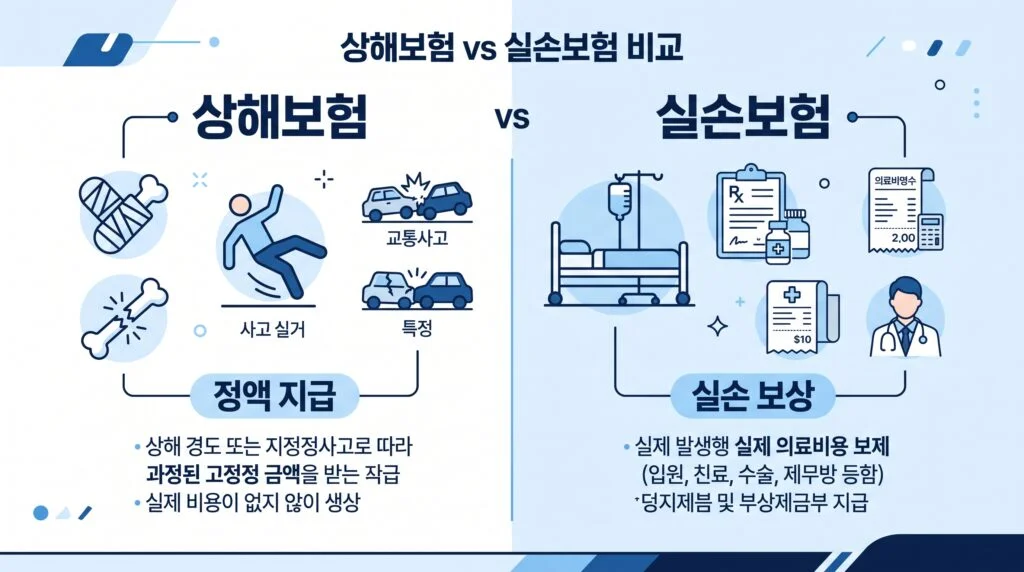 상해보험 vs 실손보험 비교 인포그래픽