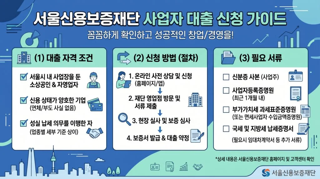 서울신용보증재단 사업자 대출 가이드 인포그래픽