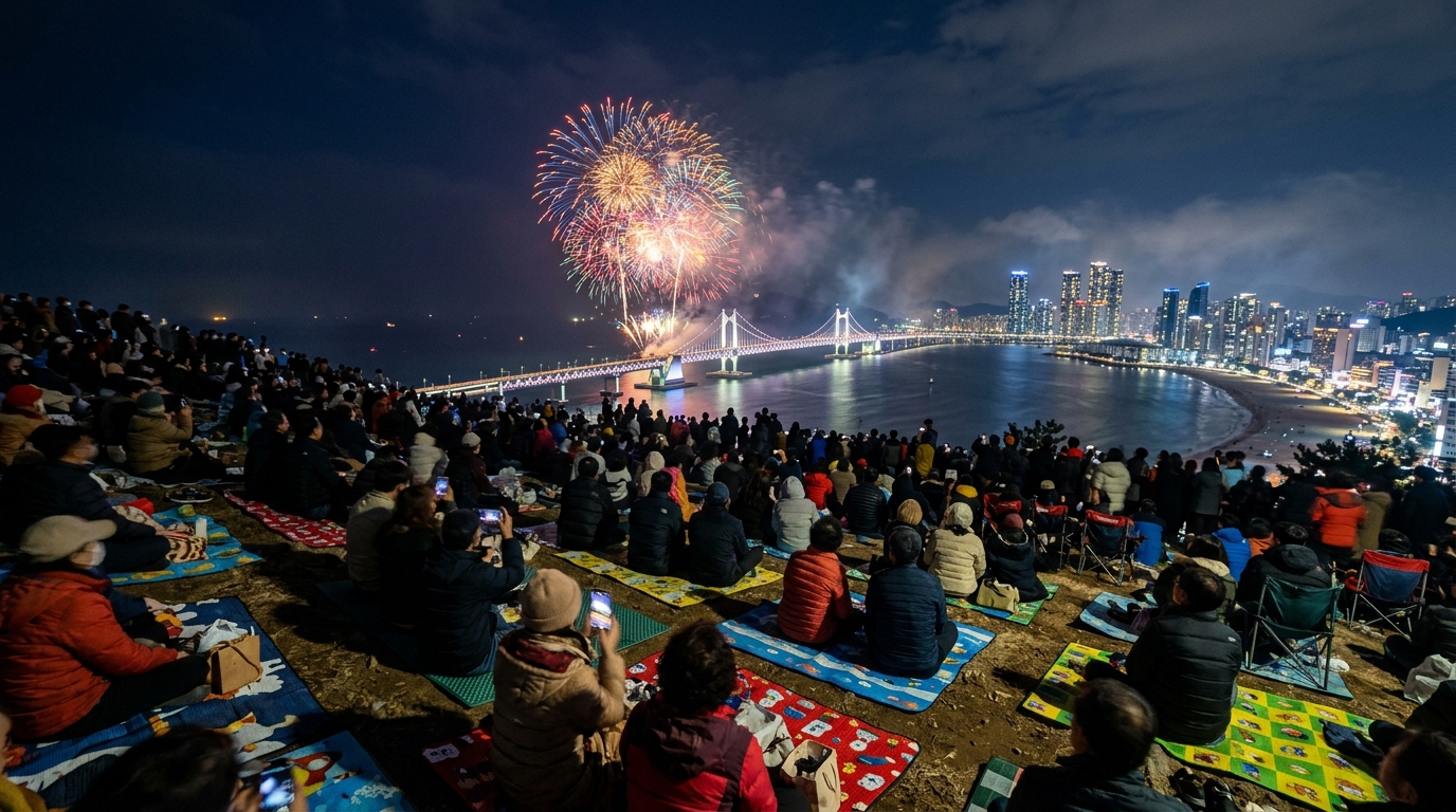 광안대교를 배경으로 펼쳐지는 부산 불꽃축제 명당 뷰